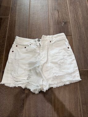 Women's White Distressed Denim Shorts